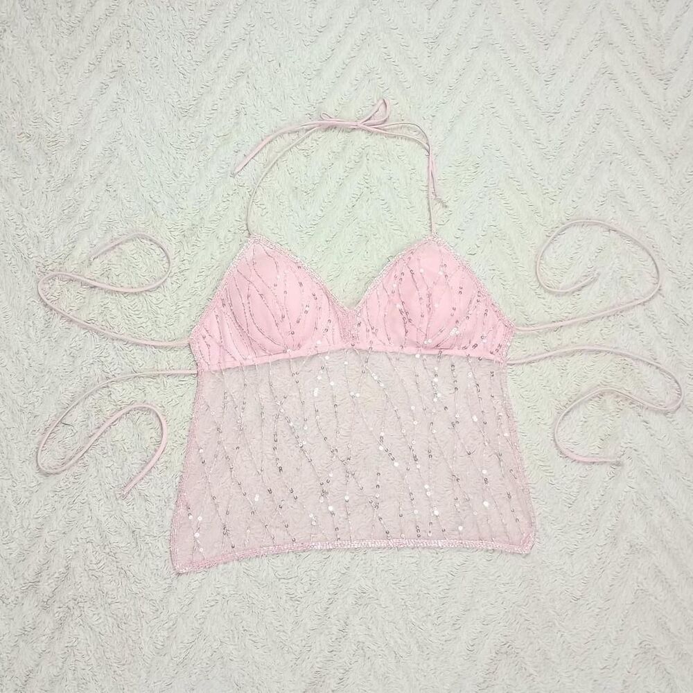 Vintage 90s Y2K Backless Beaded Fairy Halter